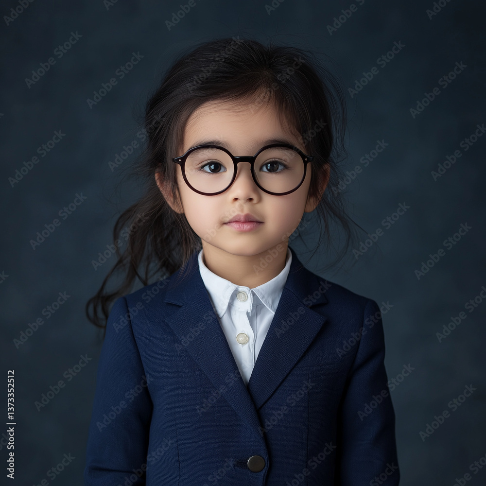 Young girl in stylish suit with glasses indoor studio portrait photography modern environment close-up view confidence and style Young girl in stylish suit with glasses indoor studio portrait photography modern environment close-up view confidence and style