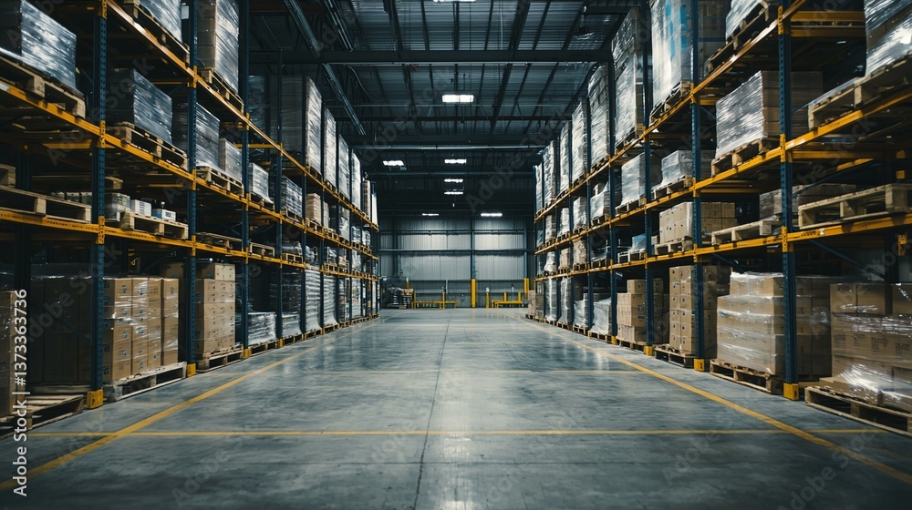 Fototapeta premium A large warehouse with many pallets and boxes