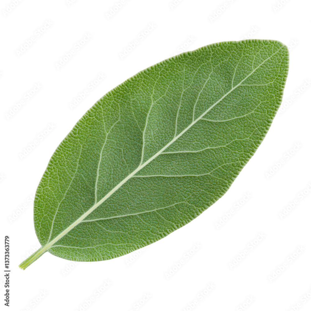 Obraz premium Sage Leaf: A close-up shot of a vibrant green sage leaf, showcasing intricate vein details and natural beauty. A perfect representation of freshness and botanical elegance.