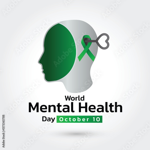 World Mental Health Day concept illustrate with the green ribbon that is the international symbol to become mental health awareness. Important day on 10 October.