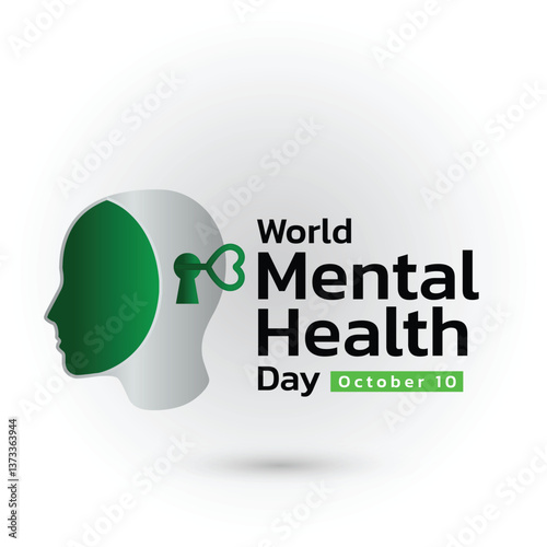 World Mental Health Day concept illustrate with the green ribbon that is the international symbol to become mental health awareness. Important day on 10 October.