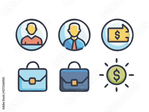 Business icons set with symbols for marketing office technology and finance