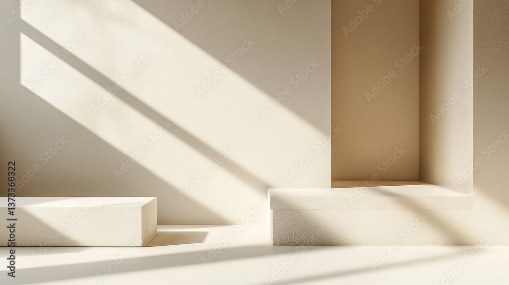 Fototapeta premium Geometric shadow play with soft light on a smooth surface, leaving clean space for copy.