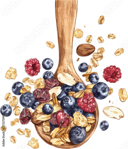 Cereal in wooden spoon