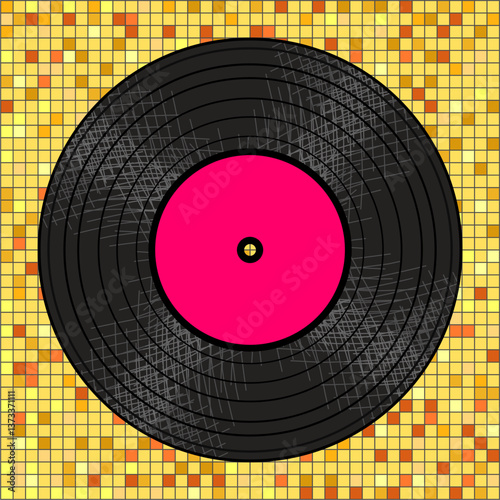 Vinyl disk retro player style illustration vector art decor design 70s, 80s, 90s music pattern	
