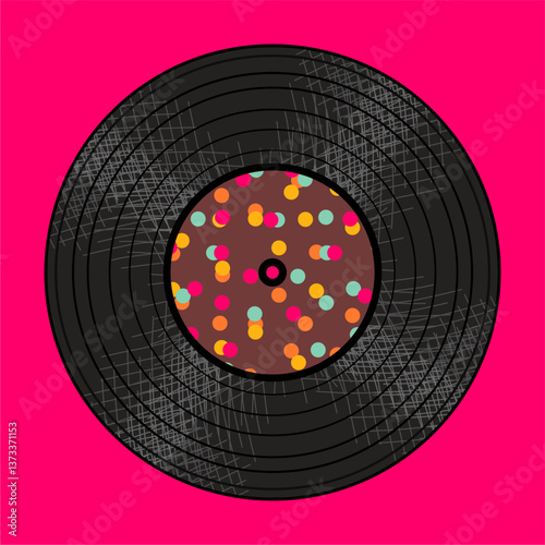 Vinyl disk retro player style illustration vector art decor design 70s, 80s, 90s music pattern	
