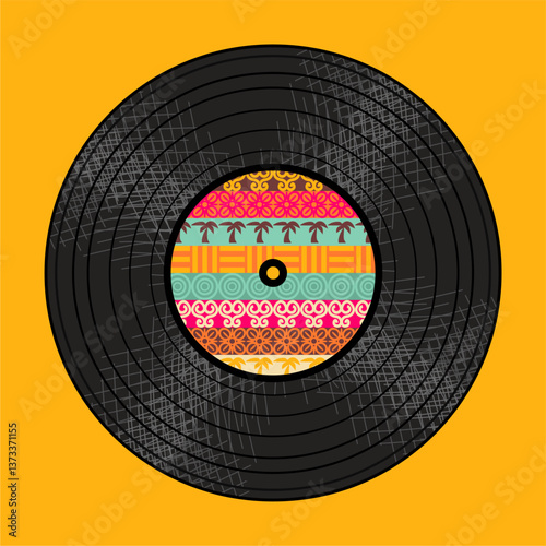 Vinyl disk retro player style illustration vector art decor design 70s, 80s, 90s music pattern	
