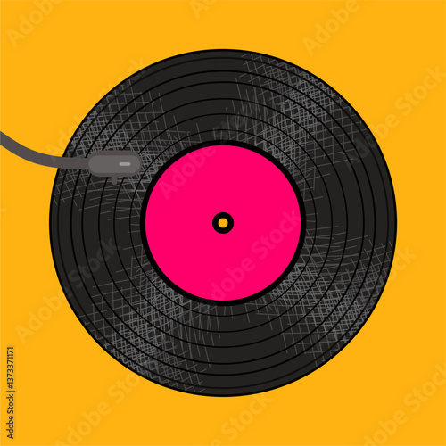 Vinyl disk retro player style illustration vector art decor design 70s, 80s, 90s music pattern	