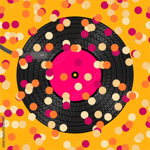 Vinyl disk retro player style illustration vector art decor design 70s, 80s, 90s music pattern	