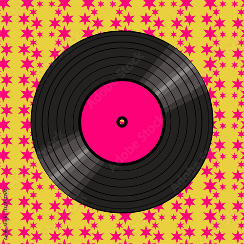 Vinyl disk retro player style illustration vector art decor design 70s, 80s, 90s music pattern	

