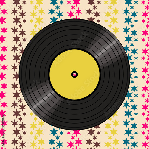 Vinyl disk retro player style illustration vector art decor design 70s, 80s, 90s music pattern	
