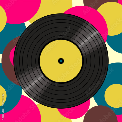 Vinyl disk retro player style illustration vector art decor design 70s, 80s, 90s music pattern	
