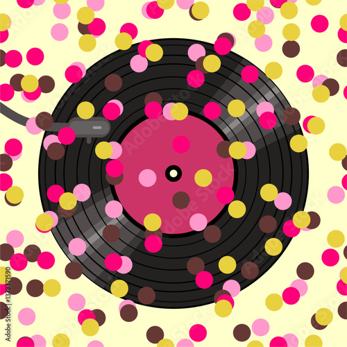 Vinyl disk retro player style illustration vector art decor design 70s, 80s, 90s music pattern	
