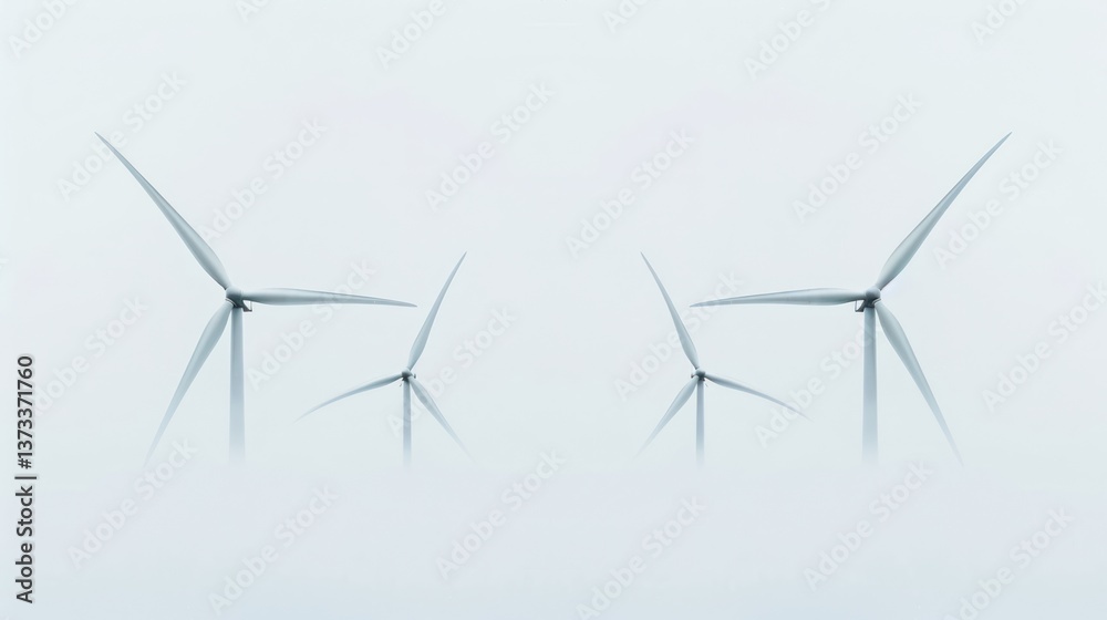 Abstract view of wind turbines in a symmetrical pattern against a clear sky, suitable for copy space Abstract view of wind turbines in a symmetrical pattern against a clear sky, suitable for copy space