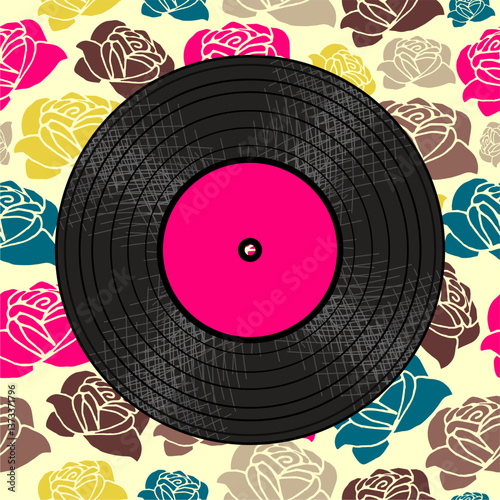 Vinyl disk retro player style illustration vector art decor design 70s, 80s, 90s music pattern	
