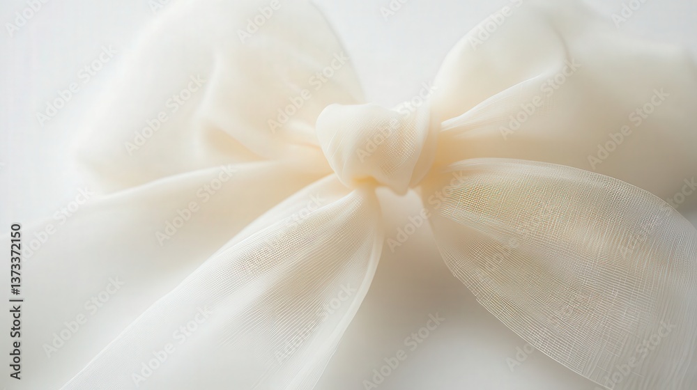 fluttering bow, softly blending with the clean white backdrop