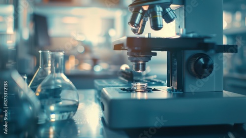 Light and Shadow chase in a bright biomedical laboratory close-up still scene close-up experimental equipment Bright light video art, soft form, tilt shift lens style, macro Angle of view 8k