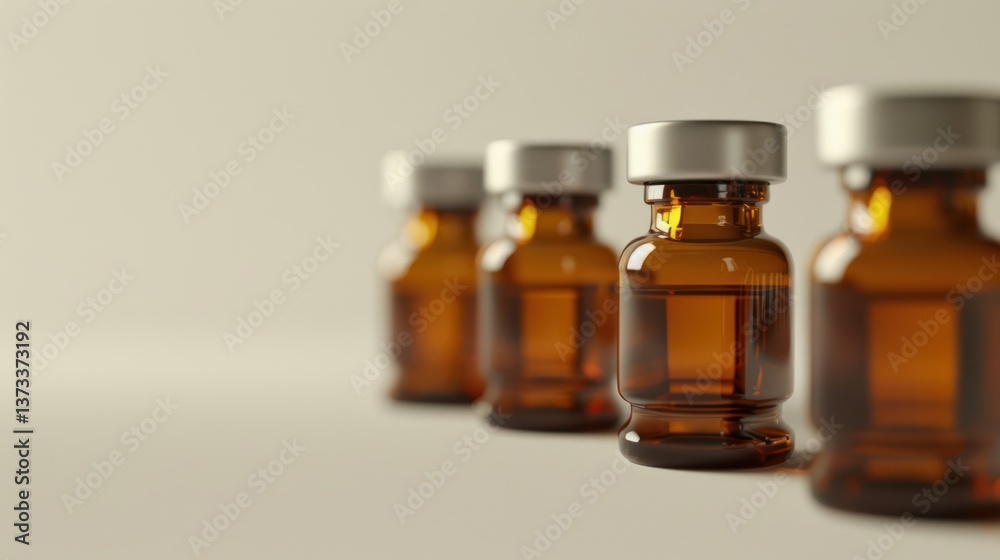 Side view of vaccine glass bottles with space for adding personalized messages or medical notes, against a soft, neutral background. Side view of vaccine glass bottles with space for adding personalized messages or medical notes, against a soft, neutral background.
