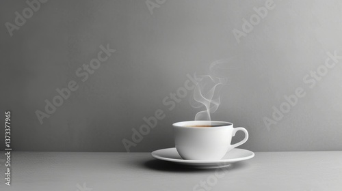 Wallpaper Mural A close-up of a coffee cup with steam rising, placed on a simple, white saucer against a plain background. Torontodigital.ca