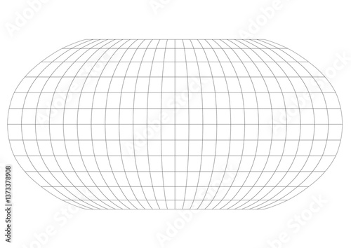 15-Degree world map graticule (latitude-longitude) grid vector in Robinson projection