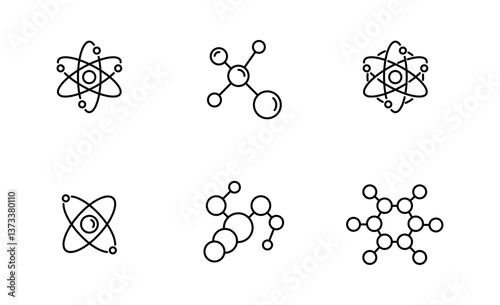 Set of Molecule icon, atom, science Symbol, for app web logo banner poster, Editable Stroke