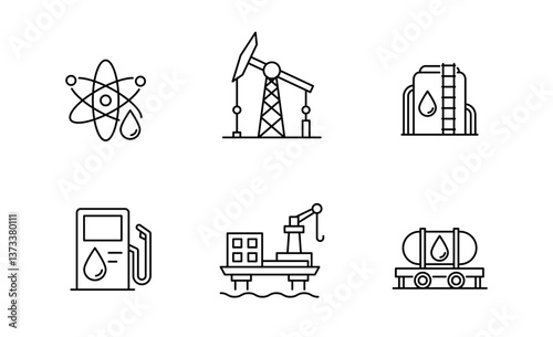 Set of Oil industry icon, Gas station, Oil pump jack and Sea drilling rig or Offshore Oil Rigs icon Symbol, for app web logo banner poster, Editable Stroke