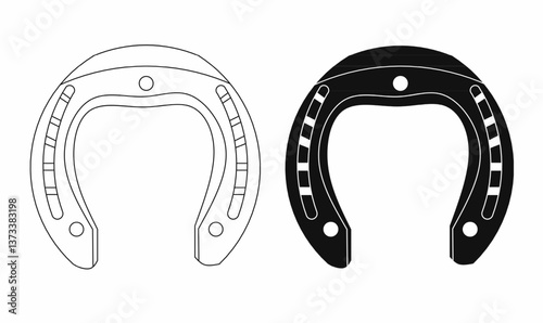 Black and white horseshoe outline silhouette. Perfect for luck symbols, Western themes, equestrian, horse riding, farrier, and cowboy-related designs