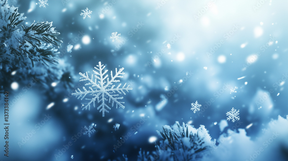 Delicate snowflakes descending in winter, capturing the essence of a serene holiday moment. Delicate snowflakes descending in winter, capturing the essence of a serene holiday moment.