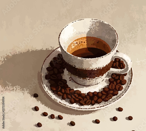 illustration of a cup of coffee with coffee sprinkles on a coffee day table
