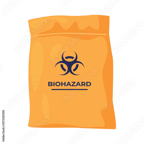 Yellow plastic container with biohazardous toxic infection control package vector flat illustration