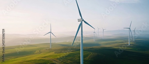 Scientists developing AI powered renewable energy forecasting systems, high-tech wind farm with real-time turbine performance data and weather predictions, High-tech style