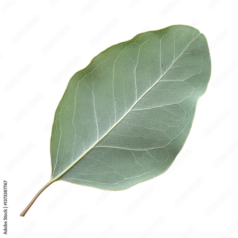 Obraz premium Eucalyptus Leaf: A close-up shot of a single eucalyptus leaf, capturing the intricate details of its shape, texture, and natural green hue. 