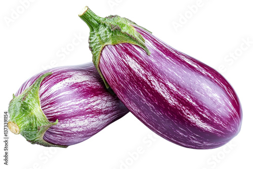 striped eggplants isolated on white background
