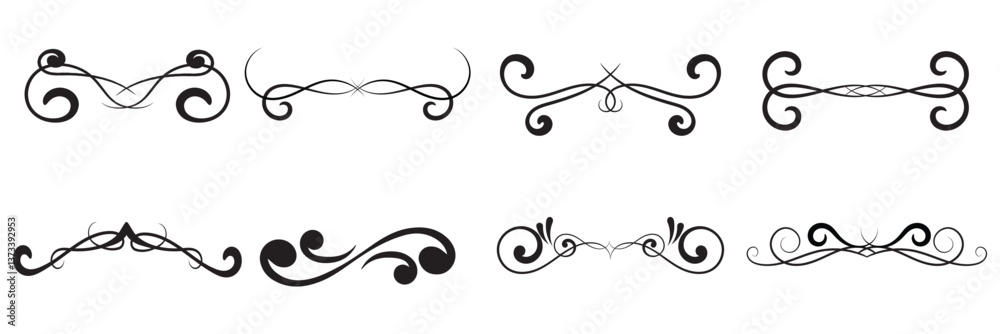 Calligraphy ornate frame elements. Vintage and filigree decoration. Ornate frames, scroll swirls element. divider vintage invitation. filigree scroll element.