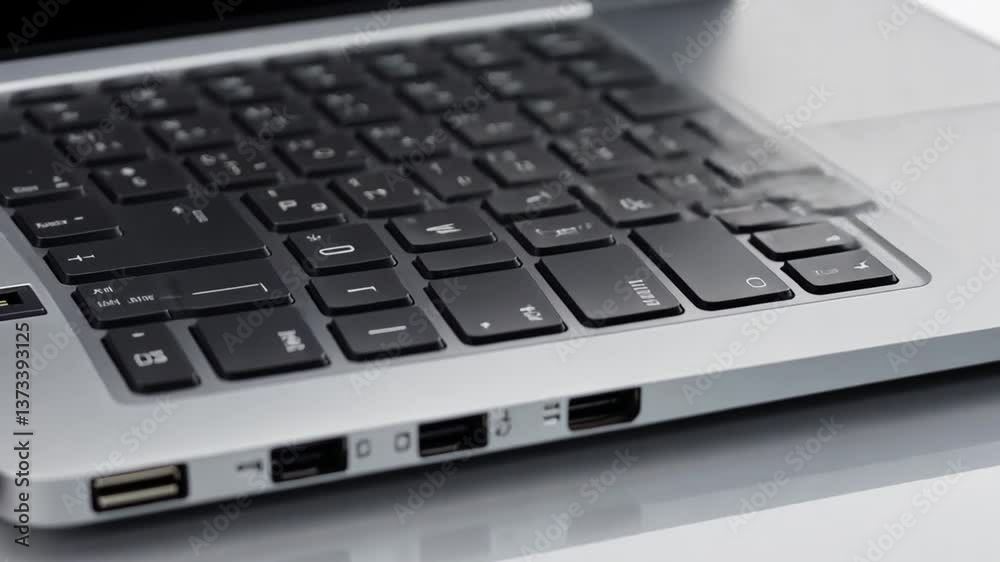 Close-up view of a modern silver laptop keyboard demonstrating technology and design Close-up view of a modern silver laptop keyboard demonstrating technology and design
