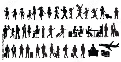  black silhouette vector image Kids, Cafe Scene, Airport Scene for design