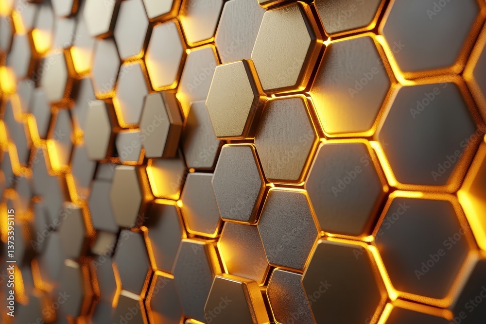 Modern digital art dynamic golden hexagon pattern in close-up visual design Modern digital art dynamic golden hexagon pattern in close-up visual design