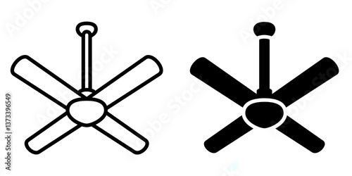 Ceiling fan editable stroke outline & solid icon isolated on white background flat vector illustration, black outline, Pixel perfect