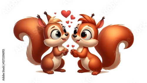 Cute cartoon Squirrel. Clipart, Cartoon mascot for Valentine's Day. AI generated.
