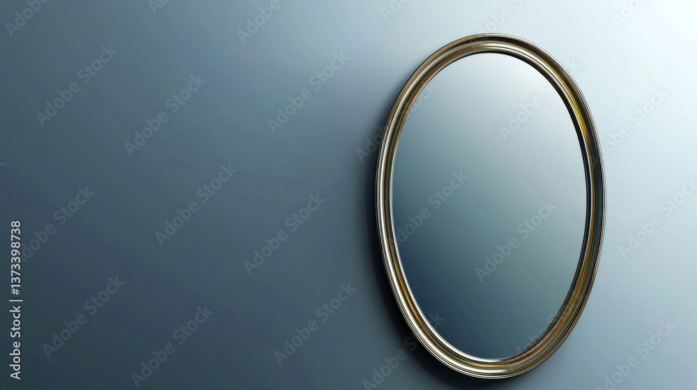 Obraz premium Oval Mirror with Gold Frame on a Blue Wall