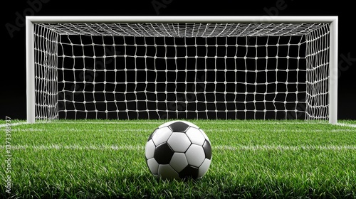 Soccer Penalty Kick Shot on Green Grass Field 
