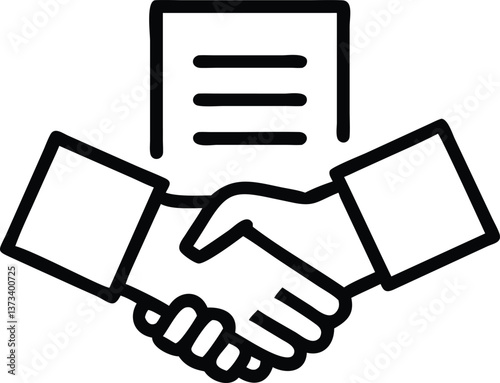 Two hands shaking with a contract document icon