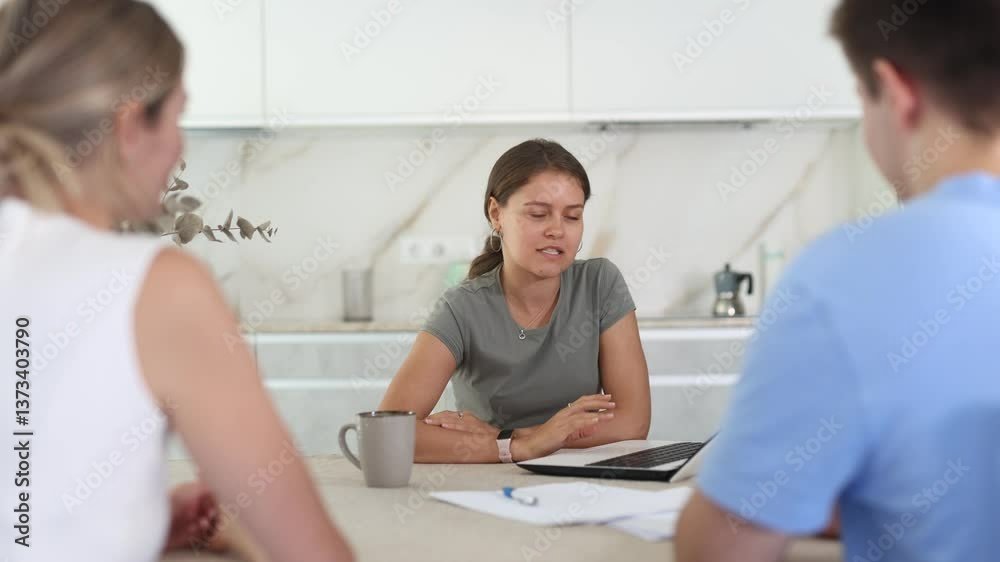 Girl agent agent offers good conditions for insurance or financial loan for spouses. High quality 4k footage Girl agent agent offers good conditions for insurance or financial loan for spouses. High quality 4k footage