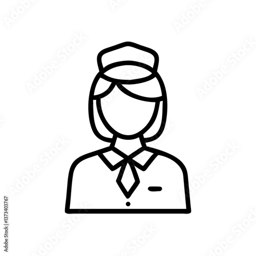 Female flight attendant in uniform, airline service, line icon
