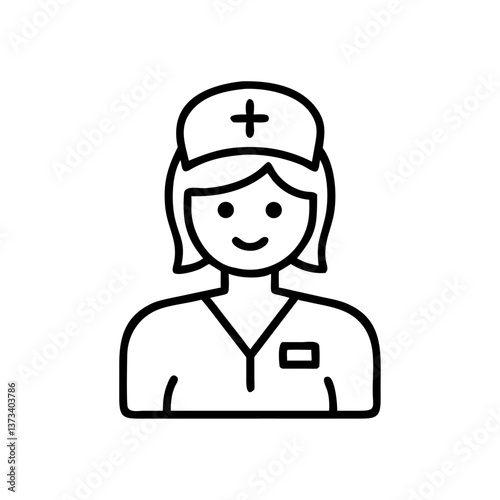 Female surgeon in medical uniform, line icon