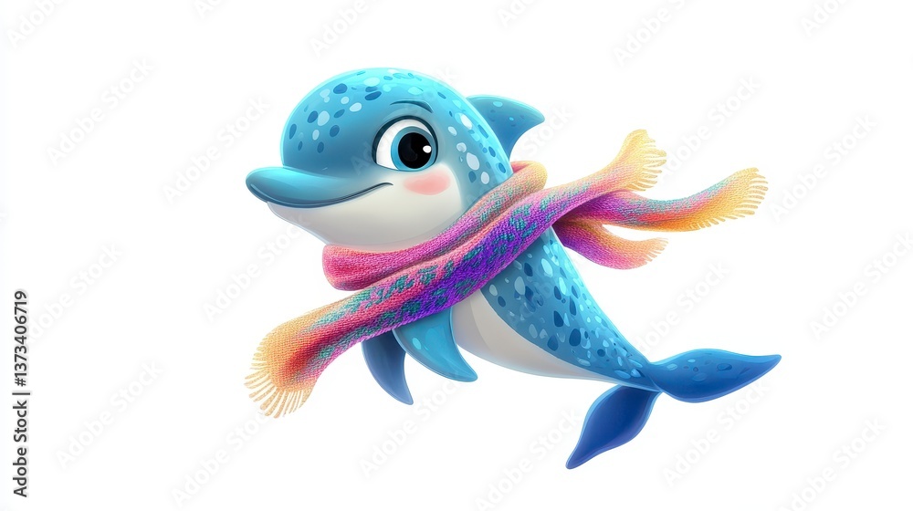 Naklejka premium Cheerful Dolphin with Scarf