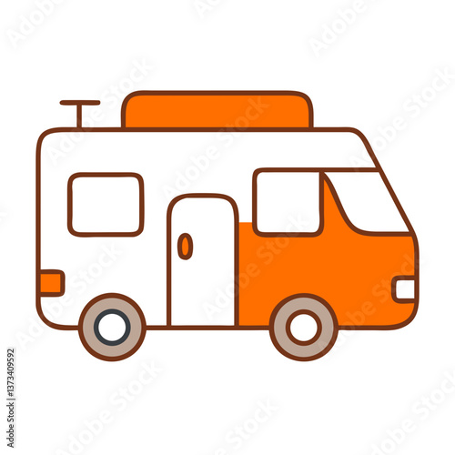 campervan illustration in orange and white for travel themes  