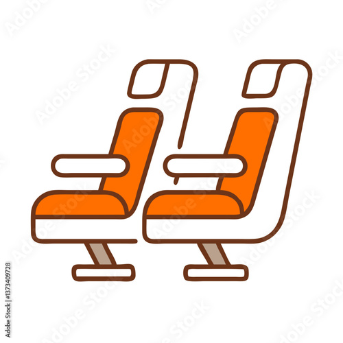 Airline economy class seats illustration in orange and white  
