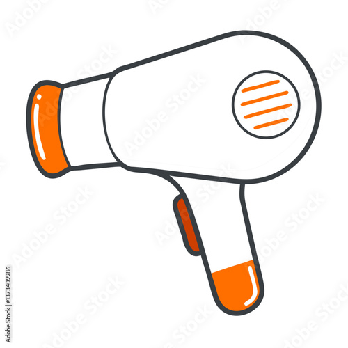 Hair Dryer Illustration in Simple Style with Orange Accents  