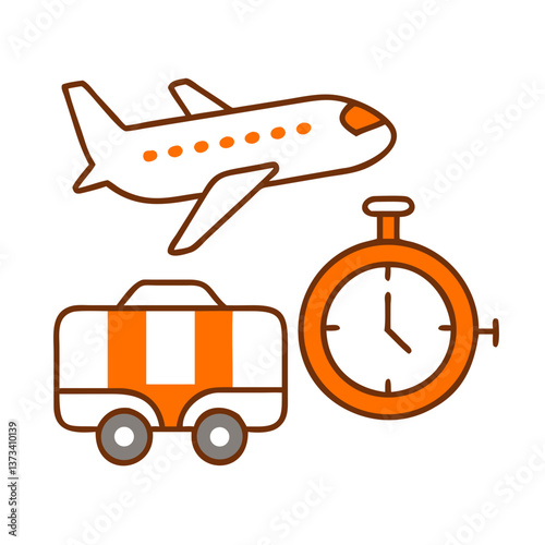 Last Minute Trip: Airplane, Suitcase, and Clock Illustration  